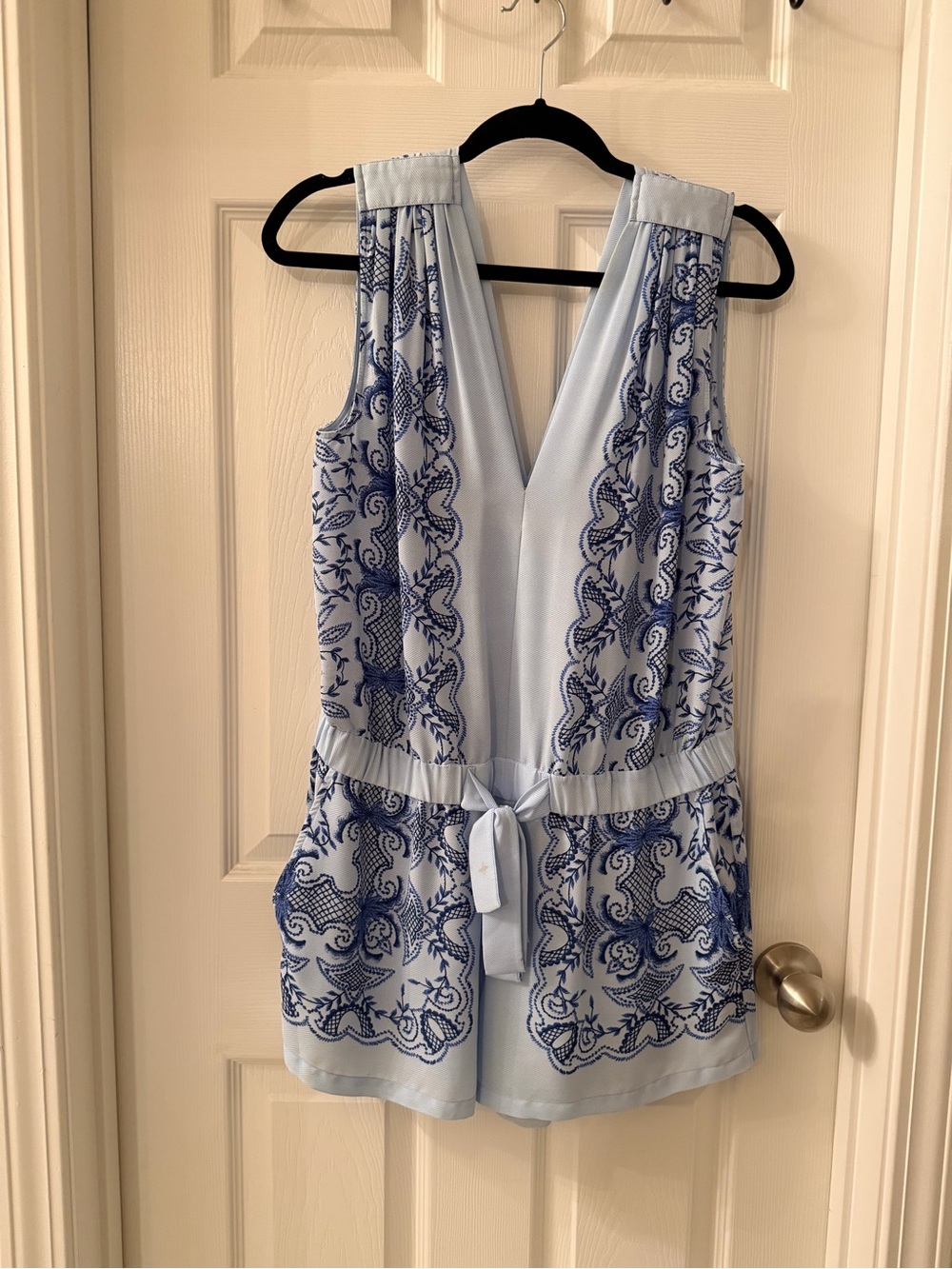 BCBGMaxAzria Light Blue and Navy Sleeveless Romper